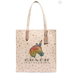 Authentic Coach Rainbow Unicorn-Print Canvas Tote